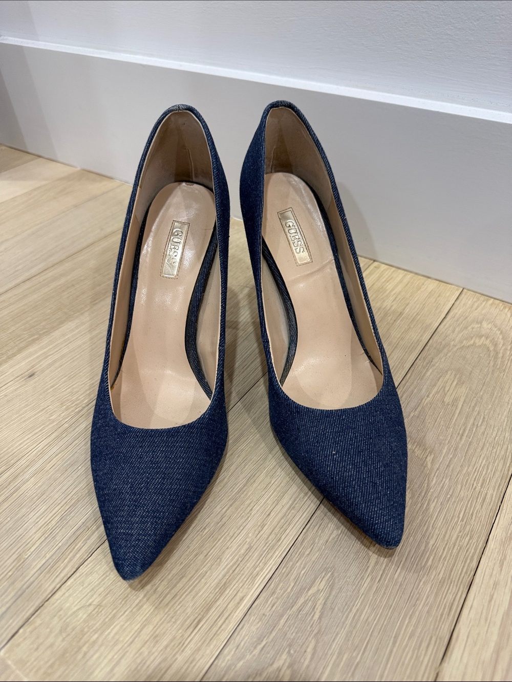 Guess Navy Denim Pointed-Toe Pumps